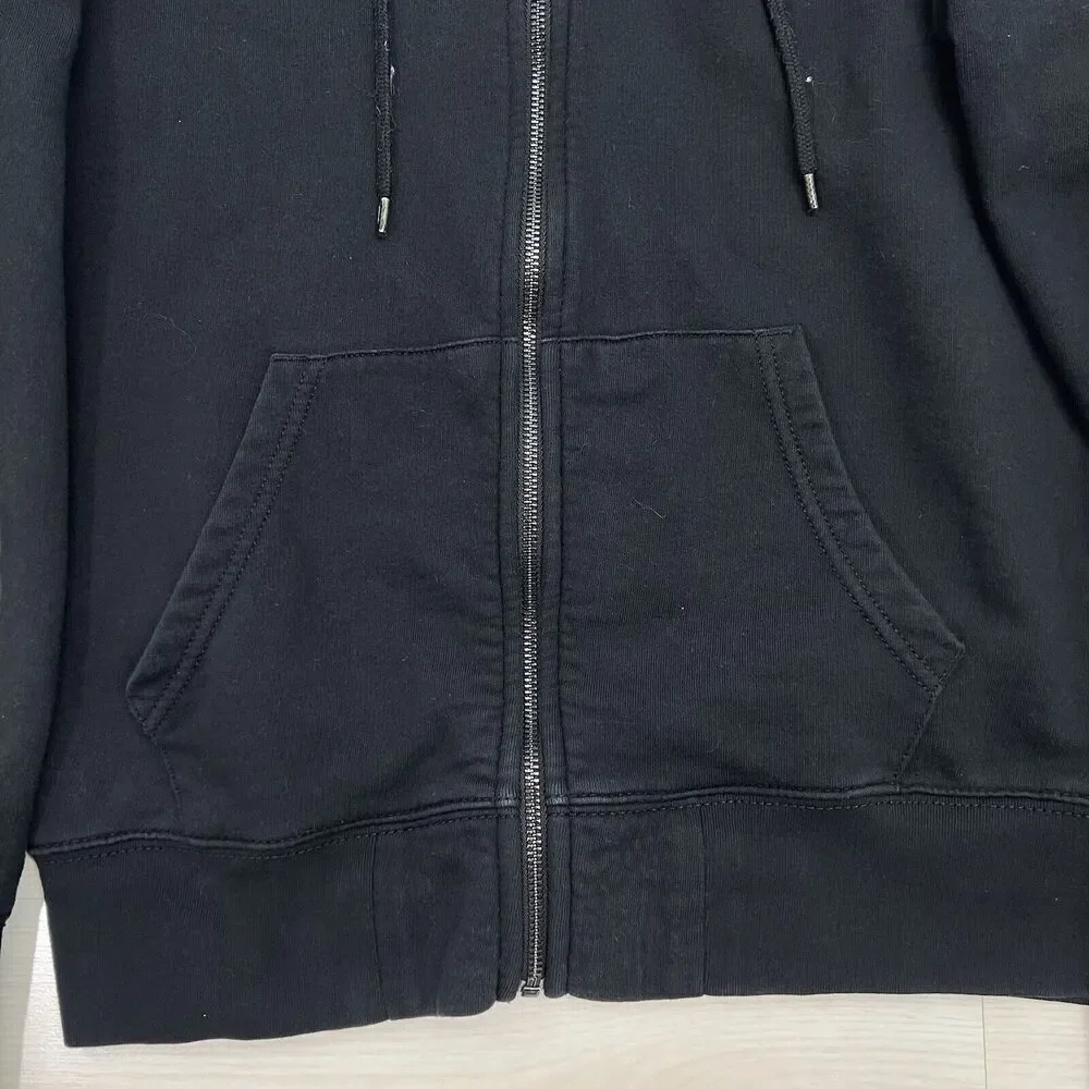 True Religion Hoodie Mens Small Black Gold Chain Spell Out Sleeves Full Zip